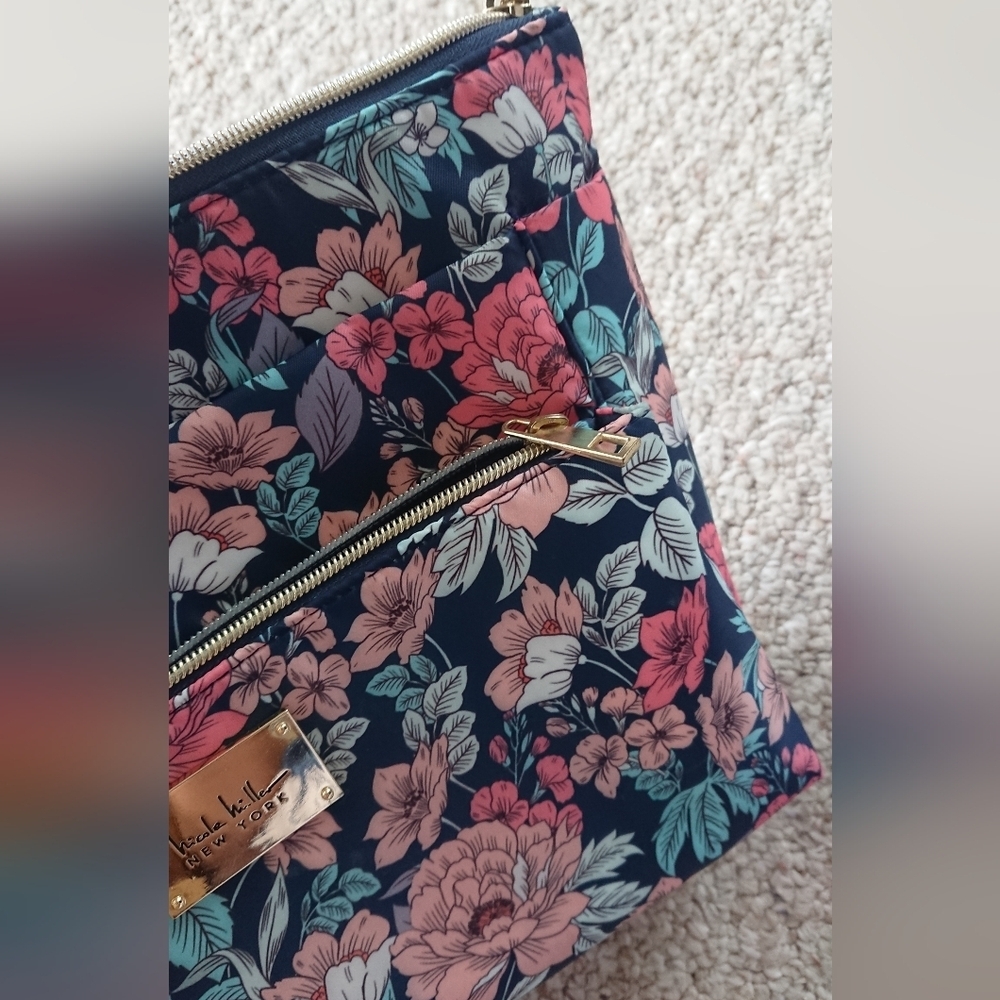 Nicole Miller Travel Makeup Toiletries Bag Floral Pink blue Large 12"x8.5"x3" - Picture 9 of 12